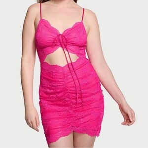 Victoria’s Secret hot pink lace sheer cutout mini babydoll lingerie dress